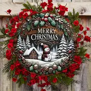 christmas snowman wooden hanging ornament no feather electricity free contemporary manufactured wood wreath for home garden decoration details 0