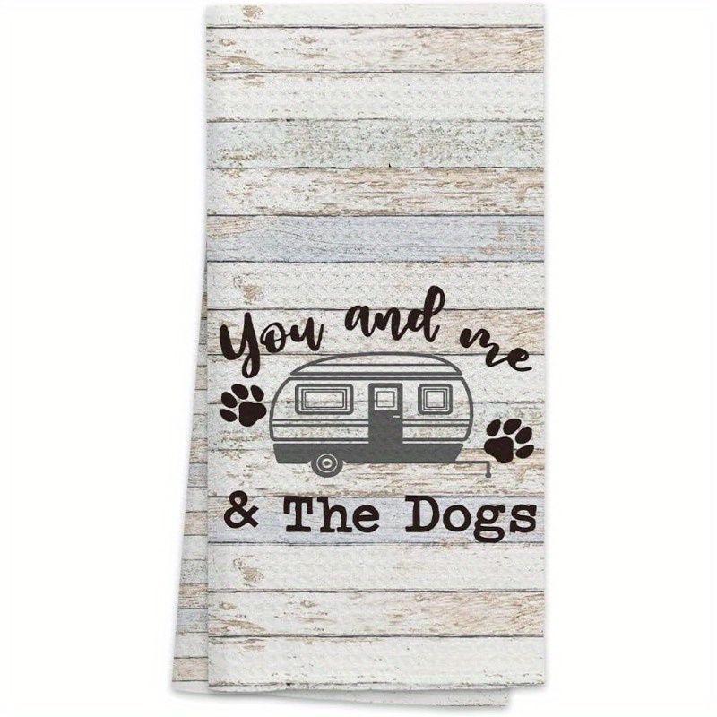 

1-piece "you And Me & The Dogs" Kitchen Towel - Woven Polyester Blend, Contemporary Style Fantasy Themed Oblong Dish Towel, Machine Washable, Super Soft Tea Towel For Rv Camping Decoration