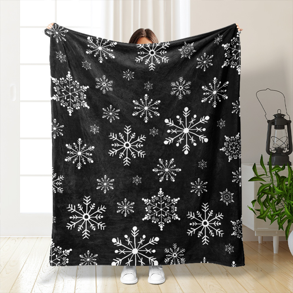 

Suige Home Soft Polyester Knitted Christmas Snowflake Throw Blanket, 1pc Digital Print Warm Sofa Throw For All Seasons, Office Nap & Camping Blanket - Contemporary Style, Black Festive Design