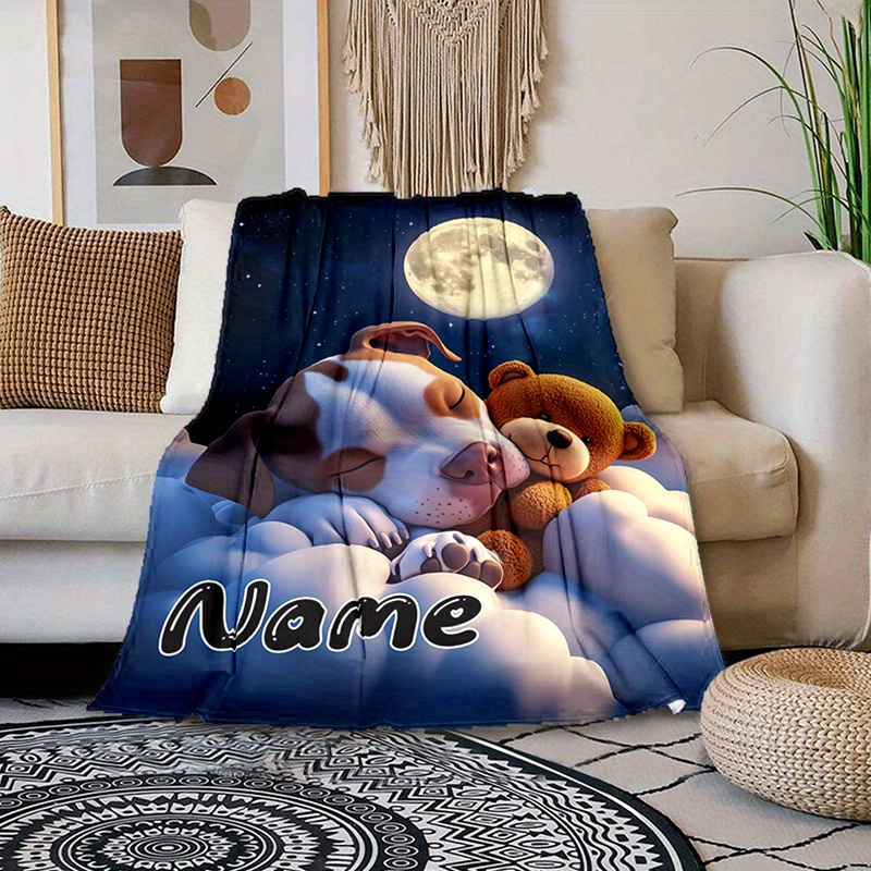 

Customizable Name Blanket & Bear Design - Personalized Soft & Warm Polyester Knit Throw For All Seasons - Ideal For Naps, Camping, Travel - Machine Washable