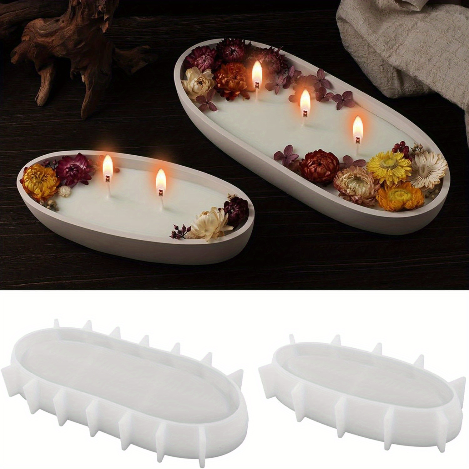 

2-pieces Oval Bowl Candle Silicone Mold, Boat Shaped Epoxy Resin Mold, Storage Tray Container Mold, Diy Succulent Planter Cement Art Craft Jewelry Trinket Candy Holder Mold