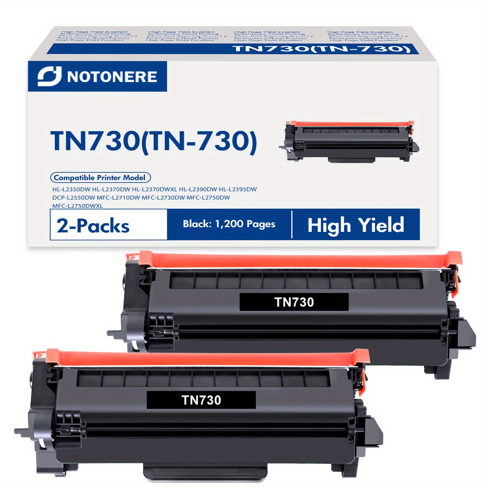 TEMU 2 Packs Tn730 Black Compatible For Brother Tn730 Tn760 Tn-730/tn-760 For Hl-l2350dw Hl-l2395dw Hl-l2370dw Mfc-l2690dw Dcp-l2550dw Mfc-l2710dw
