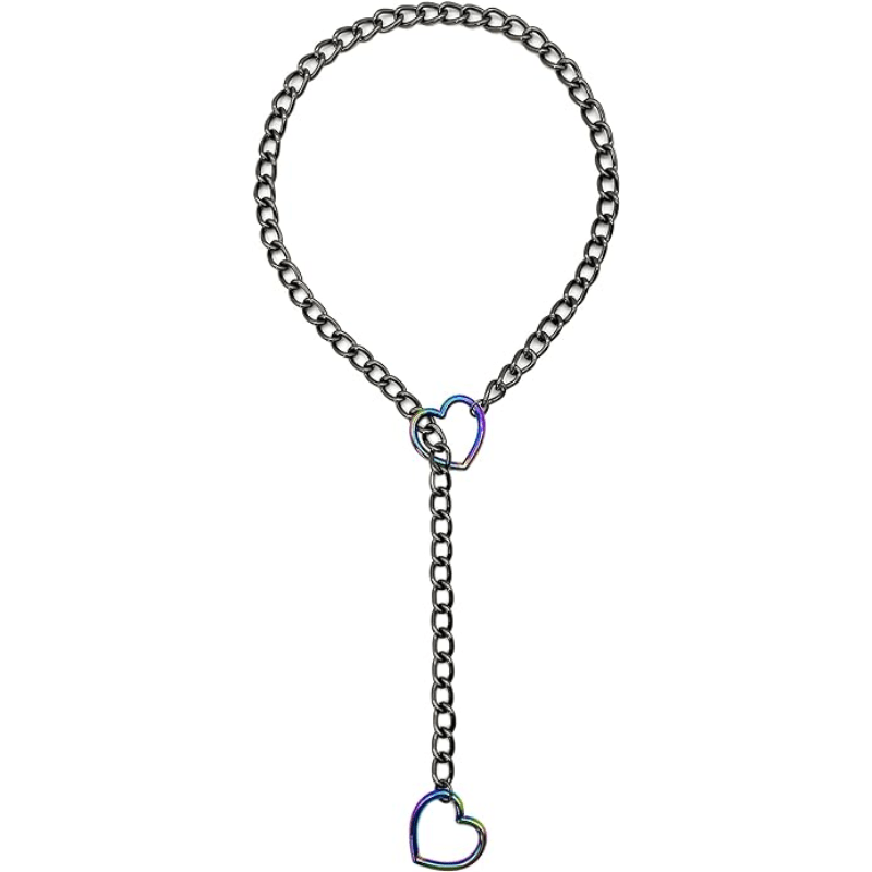 TEMU Men Ornaments Heart-shaped O-ring Slip Chain Necklace Women's Fashion Punk Rock Cuban Long Necklace Men Jewelry Adjustable Y-shaped Women