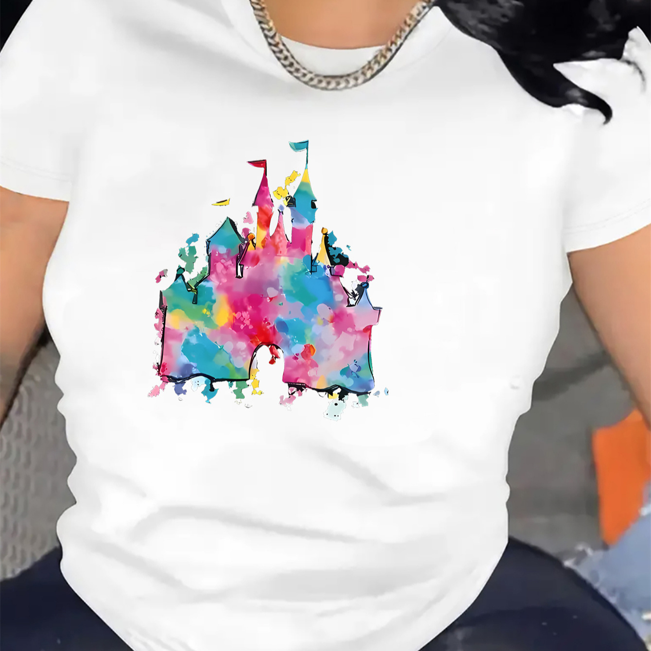 

[1pc Print T-shirt] Women's Casual Print T-shirt, Polyester Crew Neck Short Sleeve Tee, Breathable & Comfortable, For All