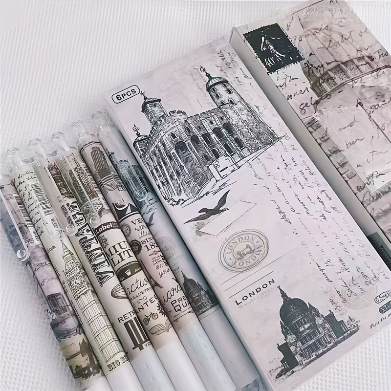 Gel Pen 6pc,retro ,h Retractable,medium Tip,smooth Writing,pla,tic Body,school And Office Supplie,,back To School,suitable For Age,14+