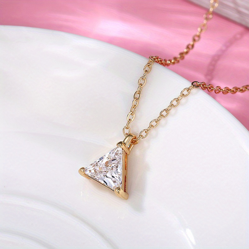 925 Sterling Silver Triangle Pendant Necklace French Classic Style