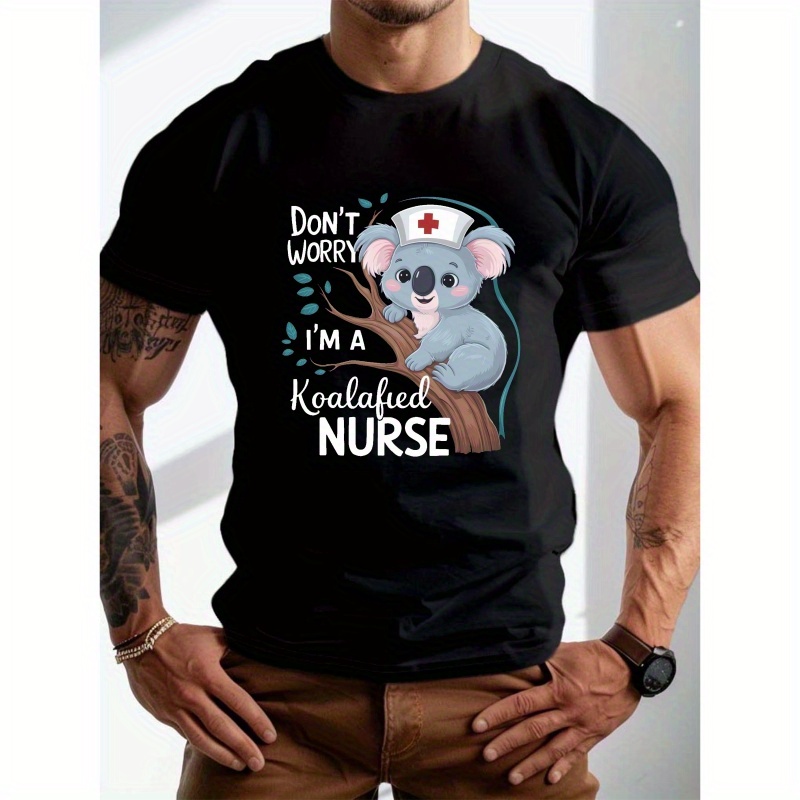 

Plus Size Nurse Graphic T-shirt For Men - Casual Summer Crew Neck Tee, 100% Polyester Knit Fabric, Regular Fit, Slight Stretch, Geometric Pattern, Adult Casual Style Shirt For Daily Wear