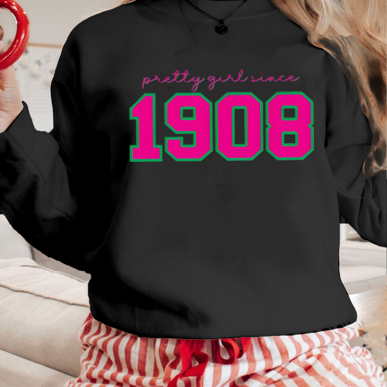 

1908 Number &letter Print Pullover Sweatshirt, Casual Long Sleeve Crew Neck Sweatshirt, Women's Clothing