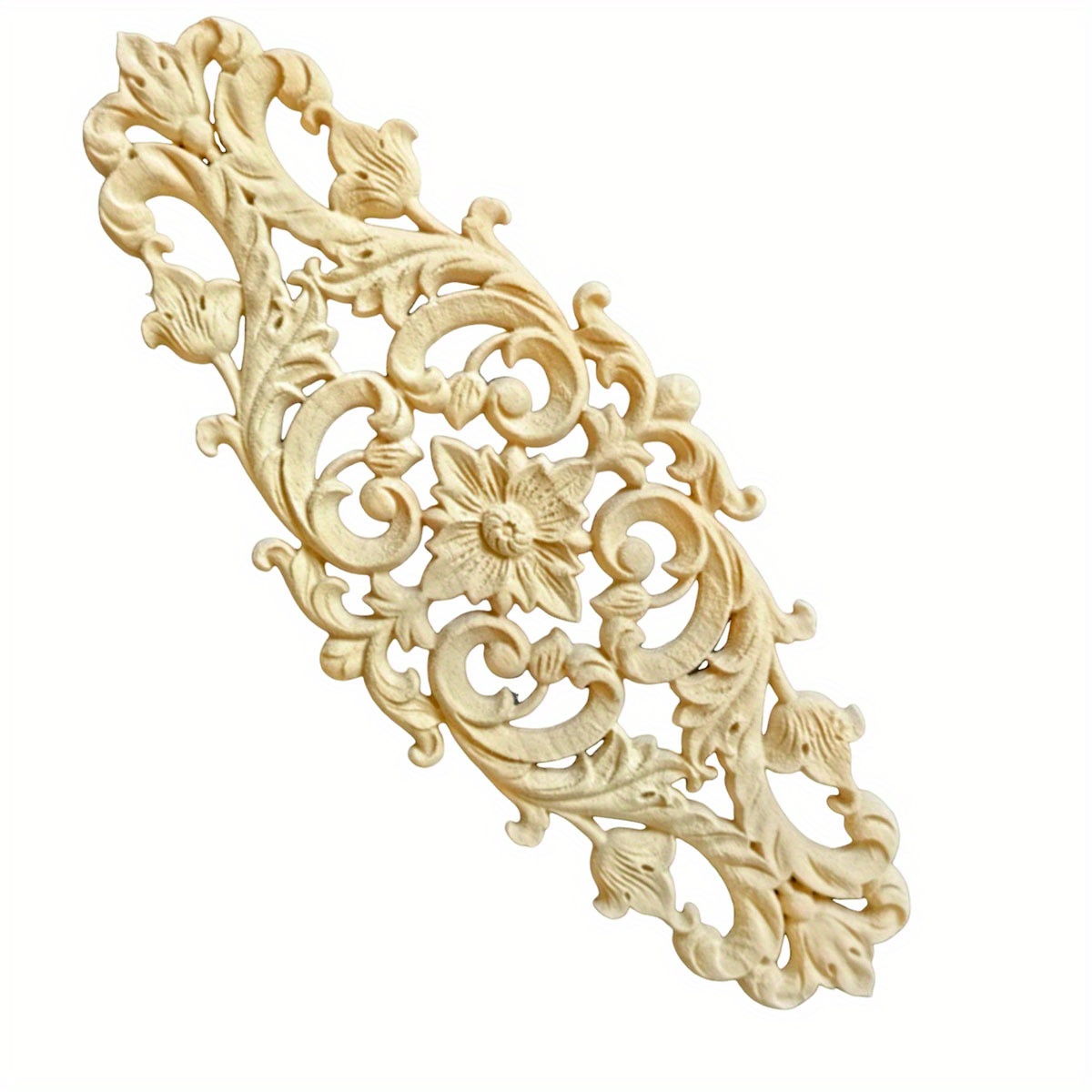Image of 1pc Architectural Carved Onlays - Manufactured Wood Appliques For Wall Decor, Floral Rosette Trim Molding - Indoor Use Accent Pieces For Living Room, Door, Mantel, Cabinet, Dresser, Mirror