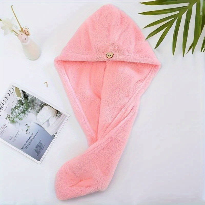 TEMU 1pc Women's Quick-dry Headscarf - Super Absorbent Polyester Hair Towel Wrap With Cute Cartoon , Soft Lightweight Turban-style Hair Cover For