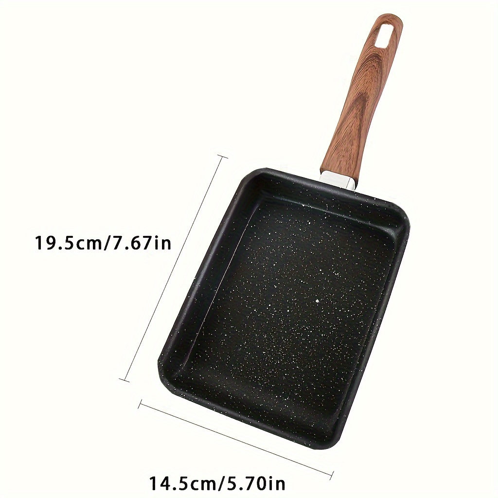   japanese   pan 1pc non stick aluminum square   with wood like handle small breakfast frying     wash only kitchen cookware for home and restaurant details 5