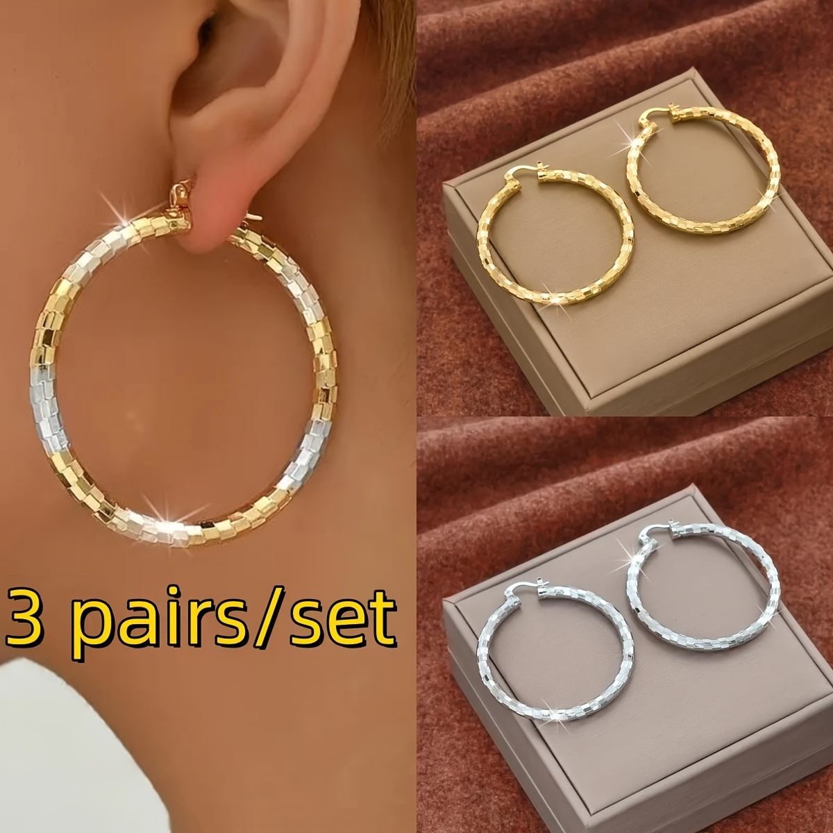 TEMU 3 Pairs Of New Creative Cut Women's Fashionable Earrings, Paired With Daily Clothing Accessories, As Gifts For Female