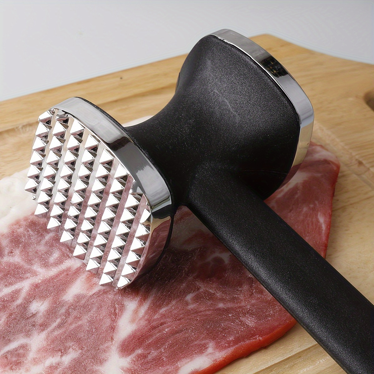 1pc Zinc Alloy Meat Mallet - Heavy Duty Kitchen Meat Tenderizer Hammer with Rubber Grip, Stainless Steel Head for Effortless Pounding and Tenderizing, Perfect for Home Cooks, Cooking Accessory | Modern Kitchen Tool | Durable Kitchen Hammer