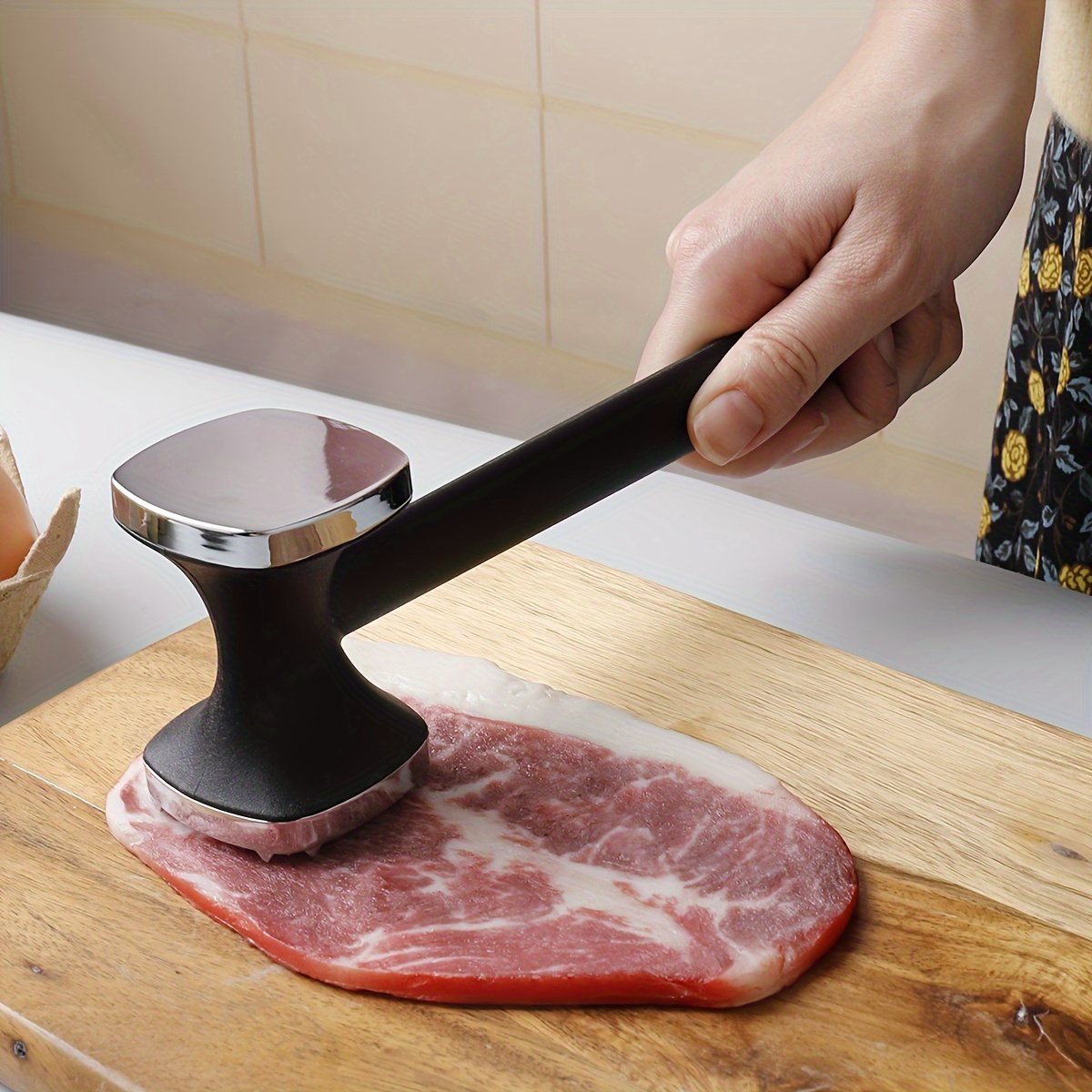 1pc Zinc Alloy Meat Mallet - Heavy Duty Kitchen Meat Tenderizer Hammer with Rubber Grip, Stainless Steel Head for Effortless Pounding and Tenderizing, Perfect for Home Cooks, Cooking Accessory | Modern Kitchen Tool | Durable Kitchen Hammer