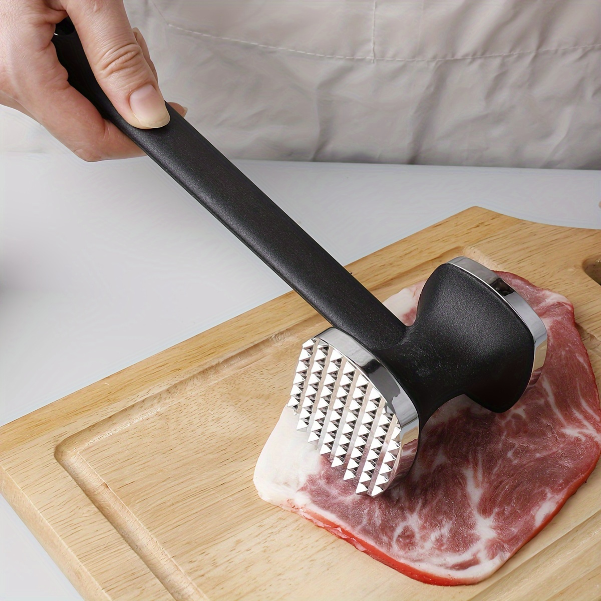 1pc Zinc Alloy Meat Mallet - Heavy Duty Kitchen Meat Tenderizer Hammer with Rubber Grip, Stainless Steel Head for Effortless Pounding and Tenderizing, Perfect for Home Cooks, Cooking Accessory | Modern Kitchen Tool | Durable Kitchen Hammer
