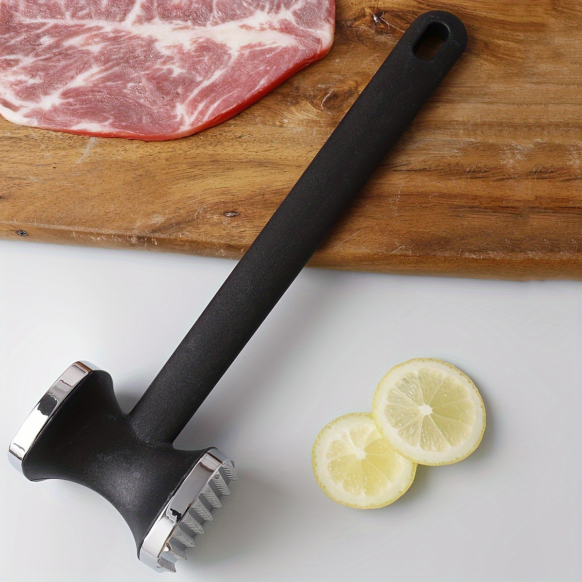 1pc Zinc Alloy Meat Mallet - Heavy Duty Kitchen Meat Tenderizer Hammer with Rubber Grip, Stainless Steel Head for Effortless Pounding and Tenderizing, Perfect for Home Cooks, Cooking Accessory | Modern Kitchen Tool | Durable Kitchen Hammer