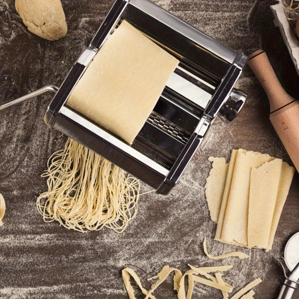 versatile stainless steel pasta maker manual noodle press for spaghetti     with adjustable thickness and dual width settings details 1