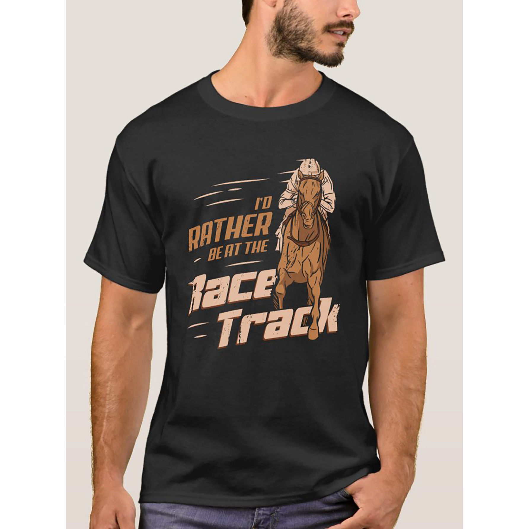 

Id Rather Be At The Race Track Horse Racing Gift T-shirt Men's Funny T-shirt Unisex Cotton Short-sleeve T-shirt