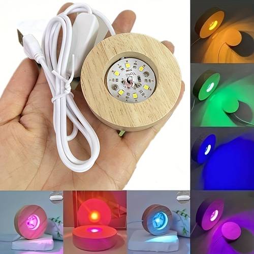 1pc handcrafted solid wood night light with aromatherapy and usb charging circular square design with luminous base