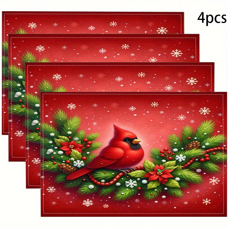 

4pcs Christmas Theme Placemats - Woven Linen Material, Square Heat Resistant Table Mats For Holiday Dining, Machine Washable Linen Placemats With Design For Home And Restaurant Use