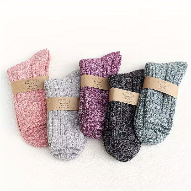 

5 Pairs Womens 25% Wool Socks Warm, Casual Knit Comfy Vintage Fashion Dress Socks For Girls Nice Sock Gift, Suitable For Autumn And Winter, Christmas Gifts