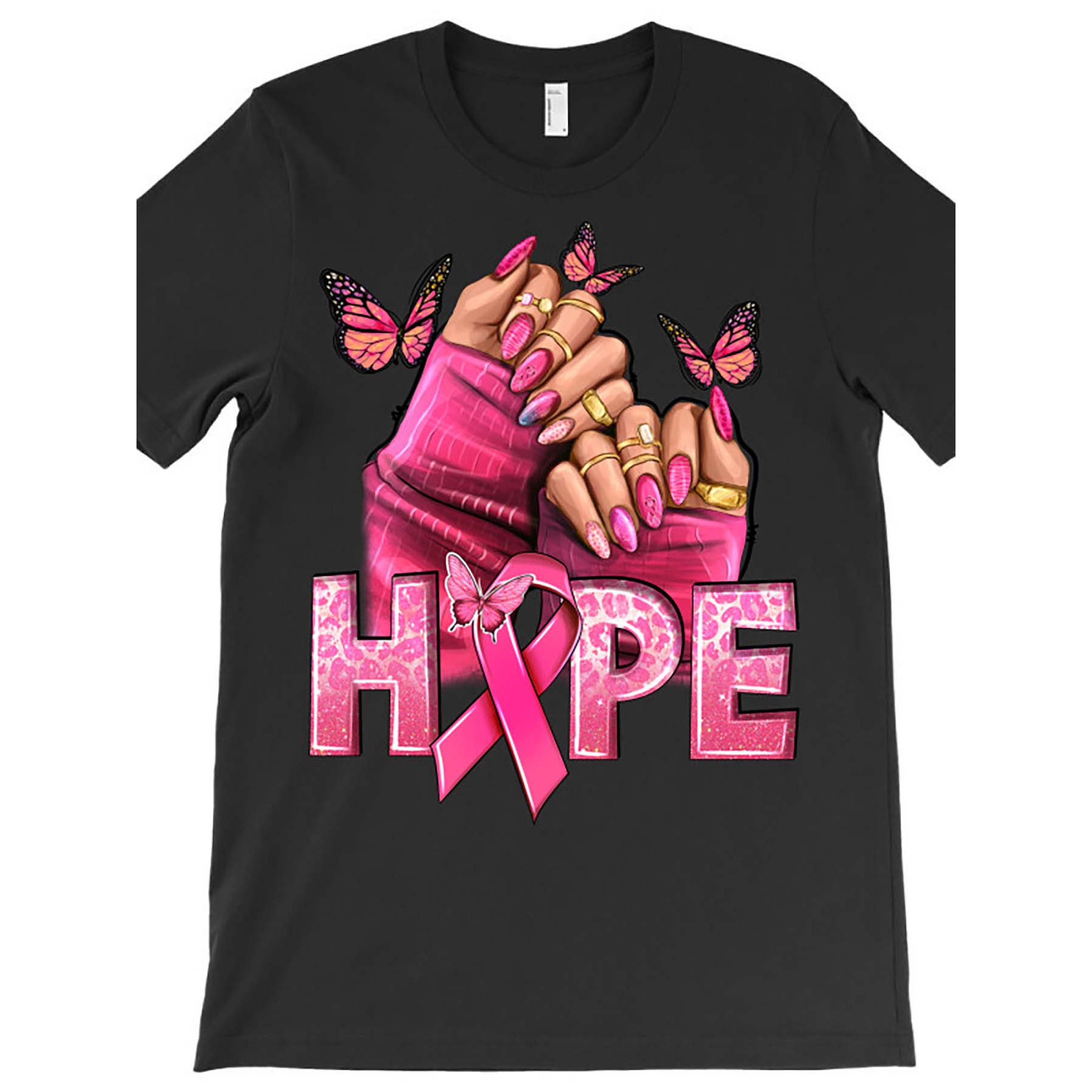 

Hope Breast Cancer White Men's Hand Nail T-shirt 5057 Funny Men's Short Sleeve Printed T-shirt Series Black Ar