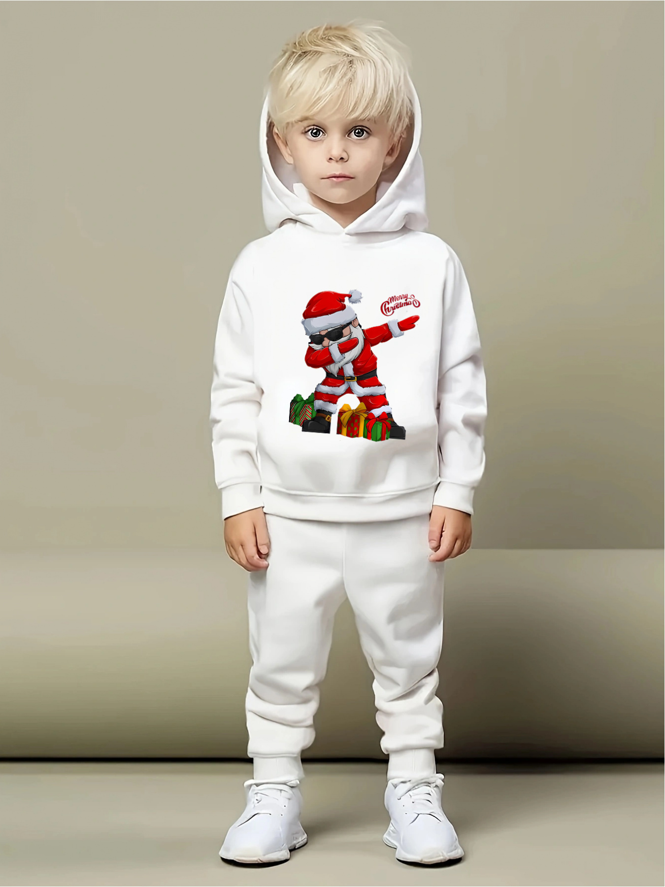 kids christmas print polyester sweatsuit set casual hoodie Temu