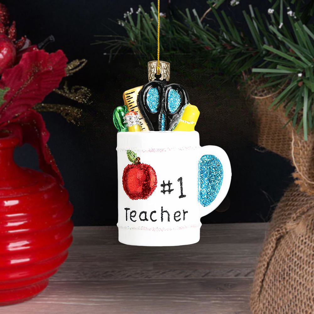 

1pc Acrylic #1 Teacher Christmas Ornament - Flat 2d Holiday Decoration For Christmas, , Easter, New Year - Seasonal Decor Without Electricity, No Feathers - Teacher Appreciation Gift