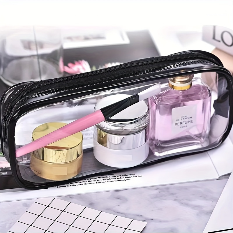 

Pvc Clear Cosmetic Bag Set - Transparent Zippered Makeup Pouch, Portable Brush Holder, Travel Toiletry Organizer Case, Unscented Material, Beauty Accessory Kit