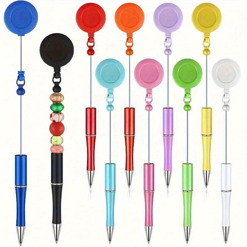 

10-pack Retractable Badge Holder Pens With Beadable , Ballpoint Pens For Waitresses, Nurses, Office Workers, Teachers, School Classroom Supplies - Pp Material, Suitable For 14+