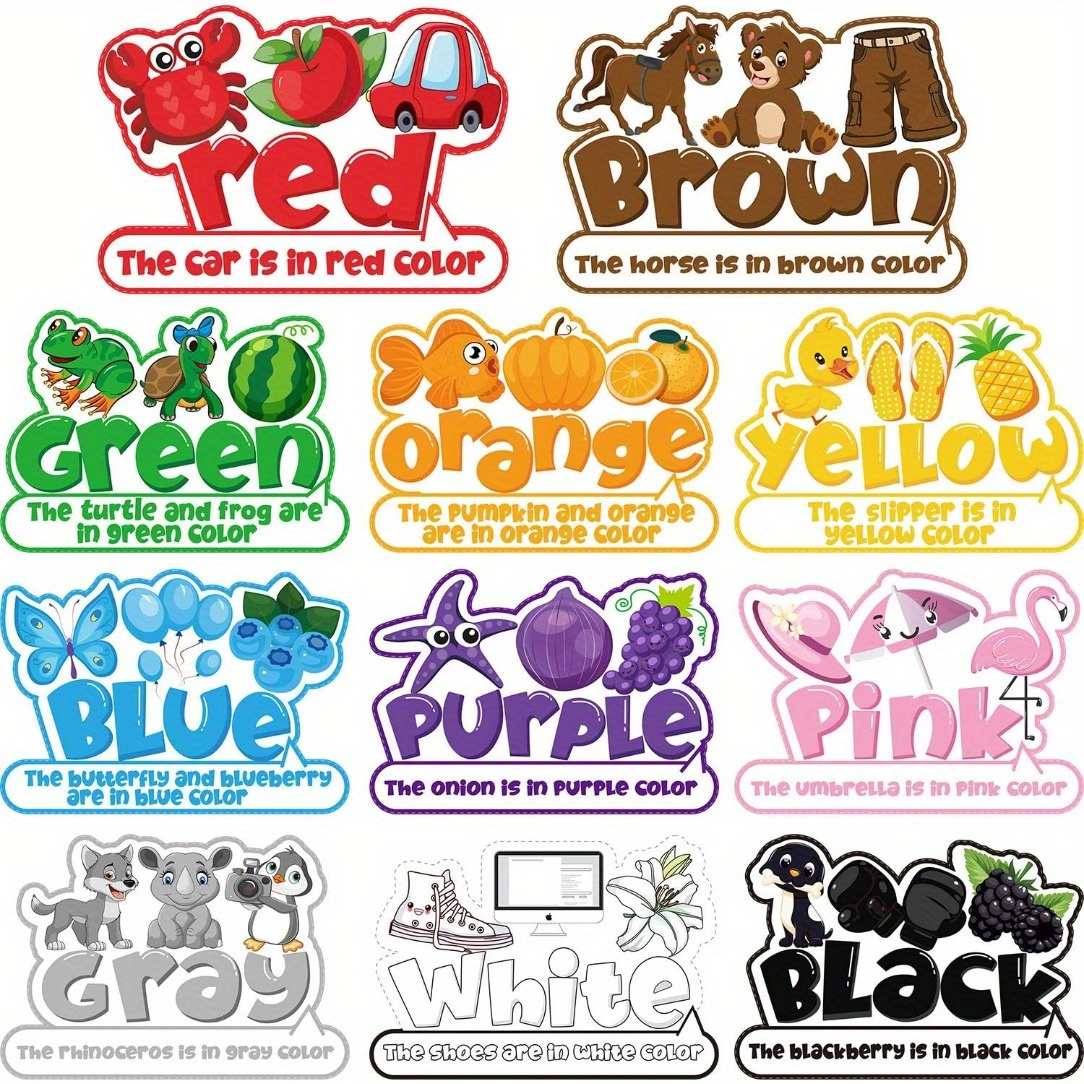 TEMU 11pcs Affiche de Couleur pour d'Information de Classe Fruits Animaux Légumes Apprendre Découpes de Couleur pour Classe
