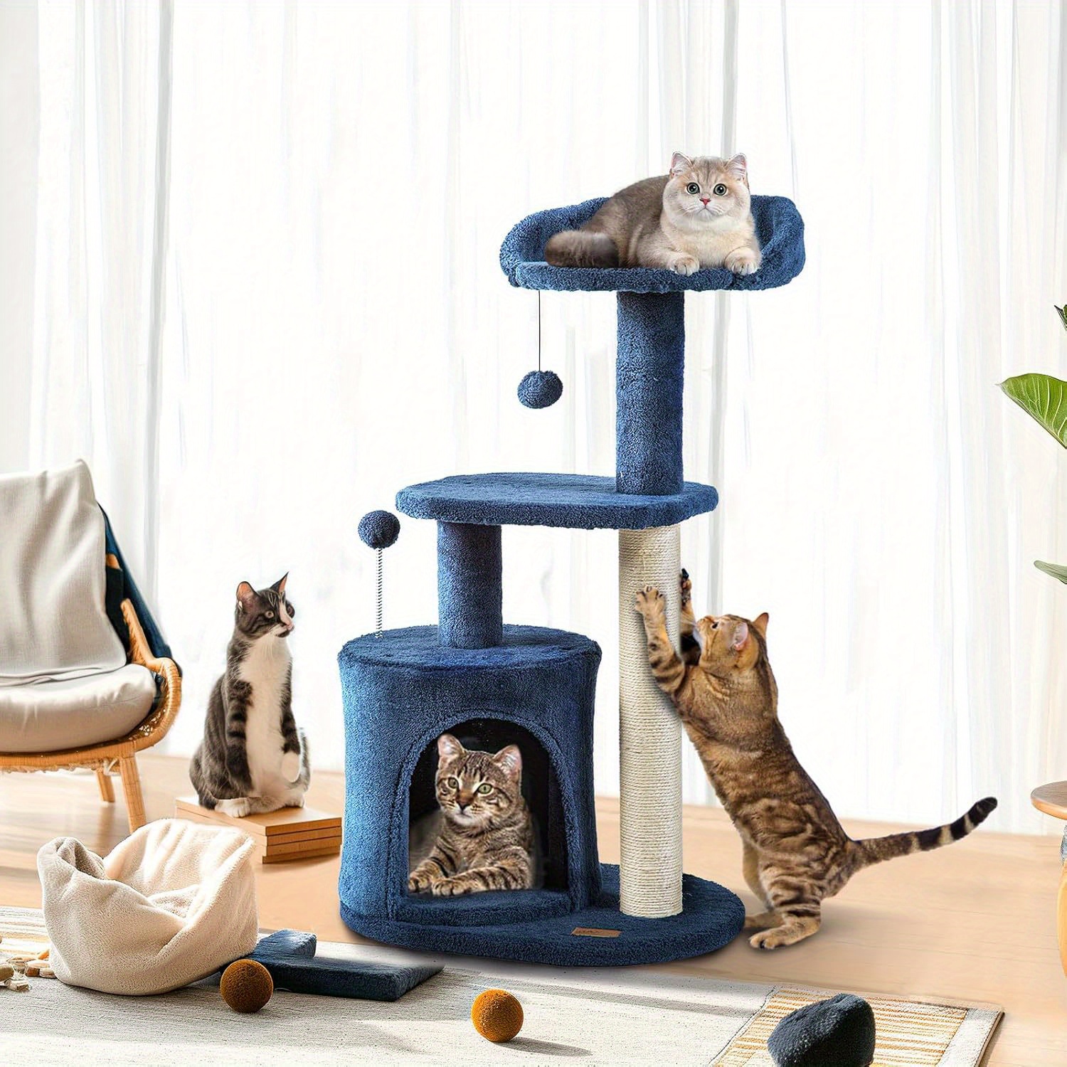TEMU Clevahome Cat Tree, 32 Inches, Cozy Condo, Sisal Scratching Post, Plush Perches, And Pompom Toys For Indoor Cats, Christmas Pet Supplies Replacement