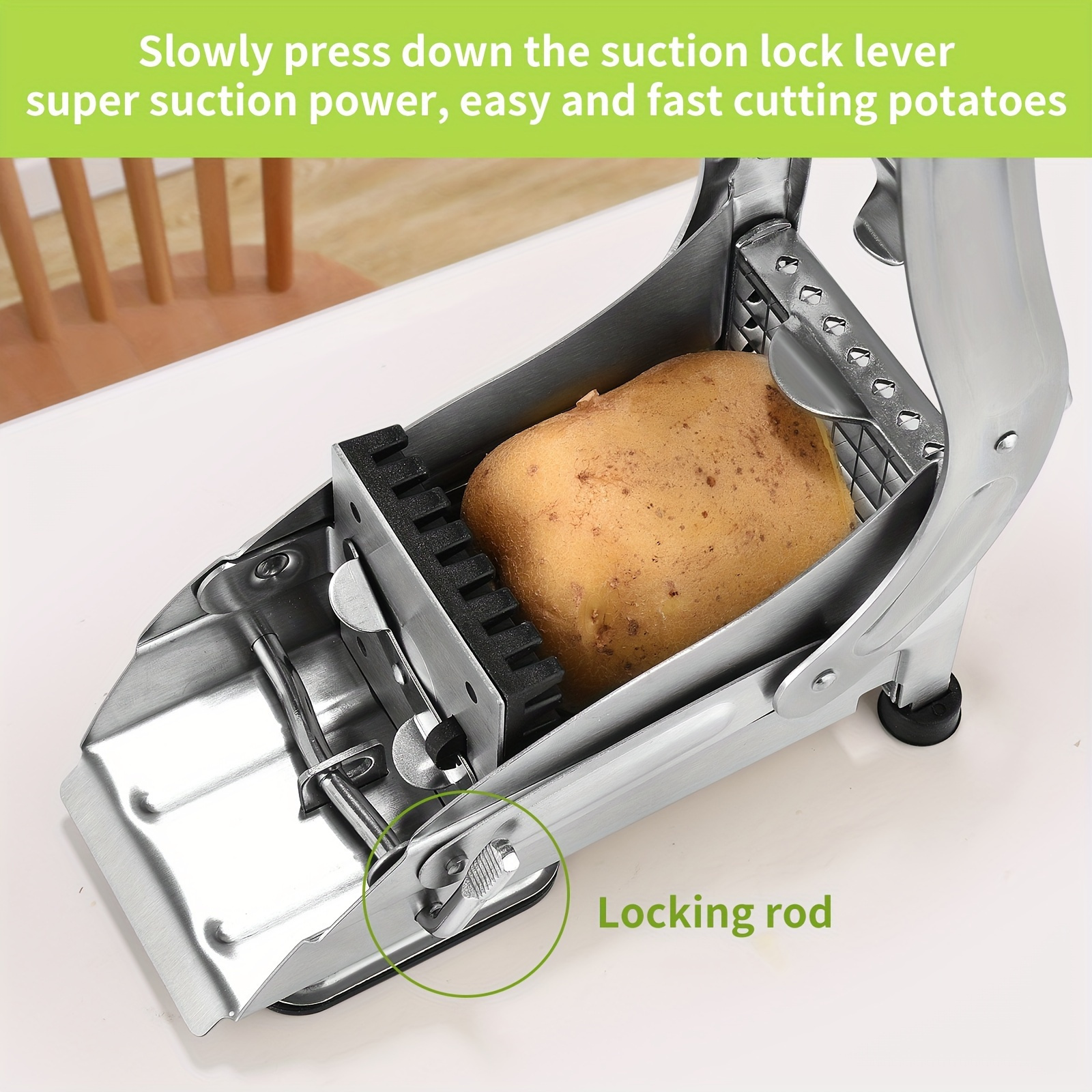 multifunctional stainless steel french fry cutter manual potato dicer with 2 blades cast iron kitchen utensil for vegetables and fruits no electricity needed details 0