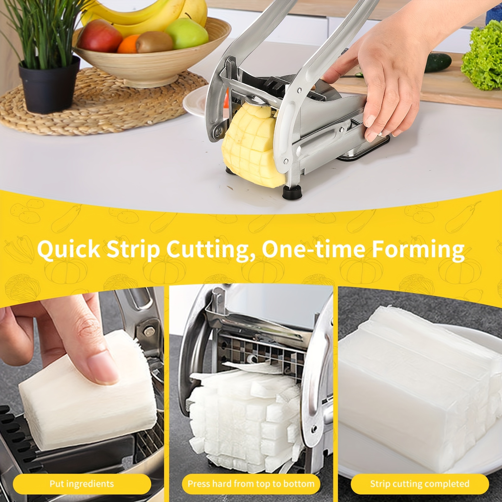 multifunctional stainless steel french fry cutter manual potato dicer with 2 blades cast iron kitchen utensil for vegetables and fruits no electricity needed details 3