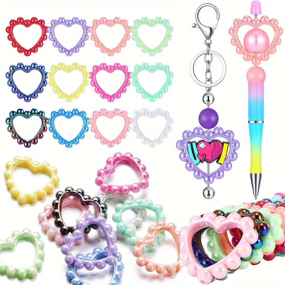 

40 Pieces Heart Shaped Acrylic Frame Circle Loop With 2 Holes For Diy Beaded Pen Keychain Bead Loop For Pen Jewelry Making Christmas Gift Mixed Color