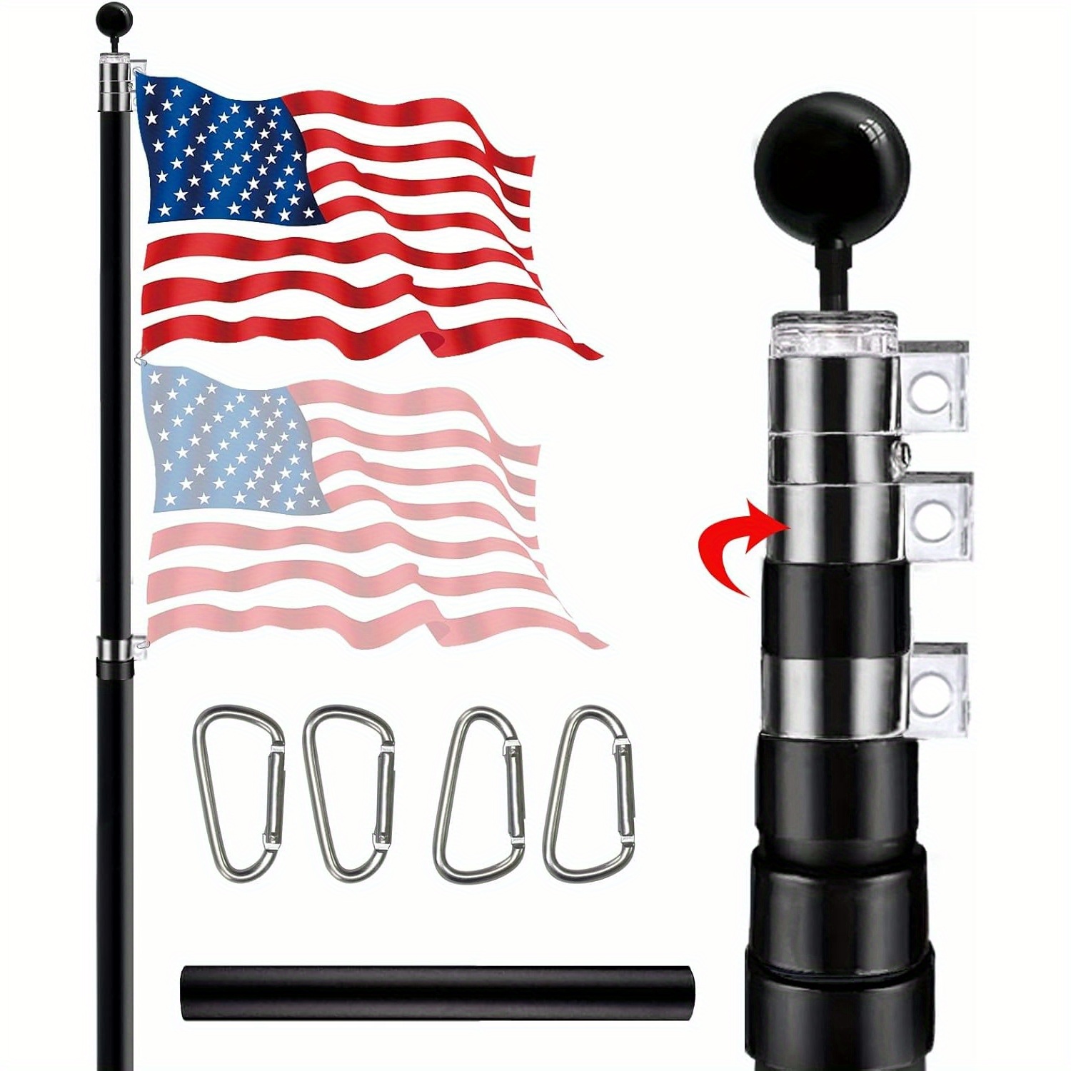 

30ft Telescopic Kit For In , Telescoping Flagpole 3x5ft Us For Residential Or Fly