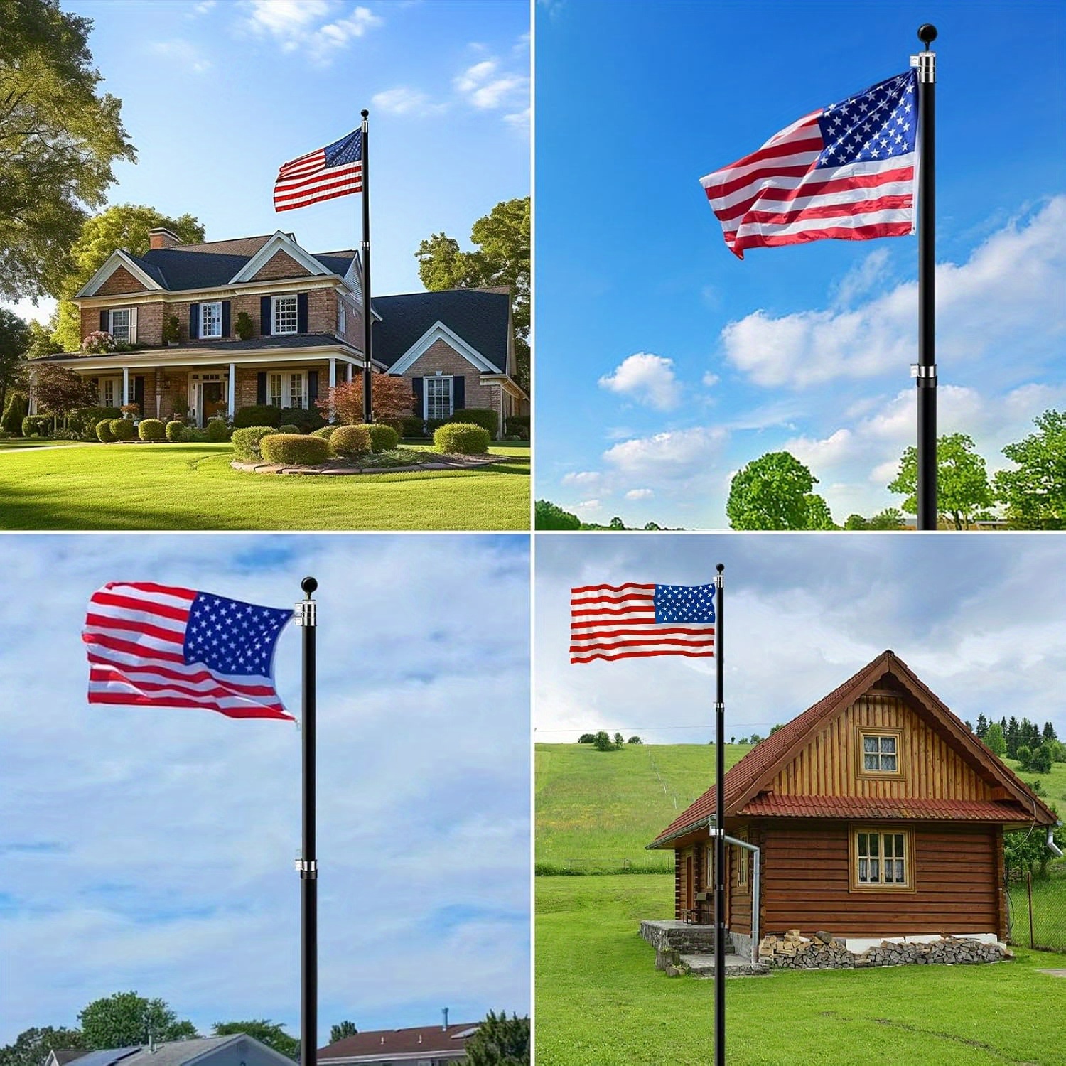 

30ft Telescopic Flag Pole Kit For Outdoor In Ground, Extra Black Telescoping Flagpole With 3x5ft Us Flag For Residential Or Commercial With Dual Flag Fly