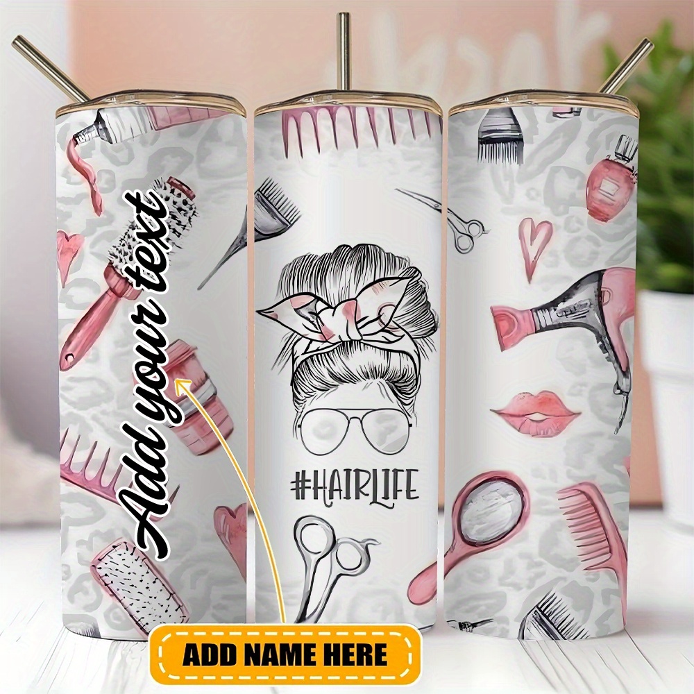 

Custom Name 20oz Hairdresser Theme Tumbler With Straw - Personalized Text, Stainless Steel Insulated Mug, Multipurpose, Reusable, Hand Wash Only, Without Electricity Needed