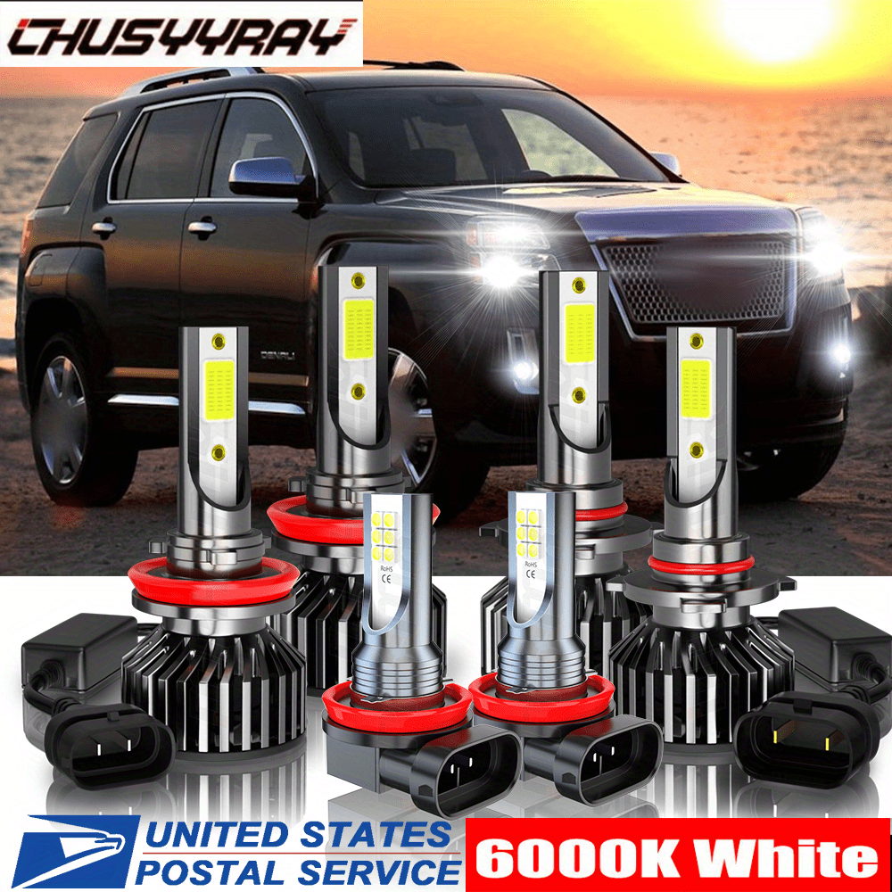 

6pcs Led Headlight Fog Light Bulbs Combo 9005 H11 Fit For Gmc 2011-2015 100w 6000k Cold White 30000lm