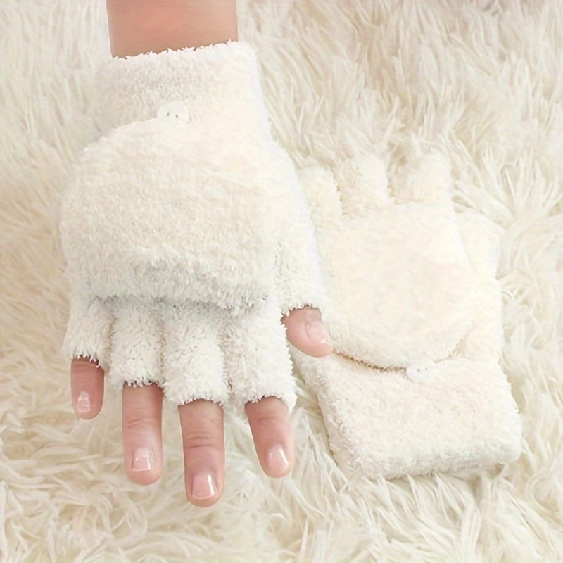Image of Solid Color Thermal Gloves Half-finger Elastic Gloves Hand Wrist Warm Fingerless Winter Short Gloves