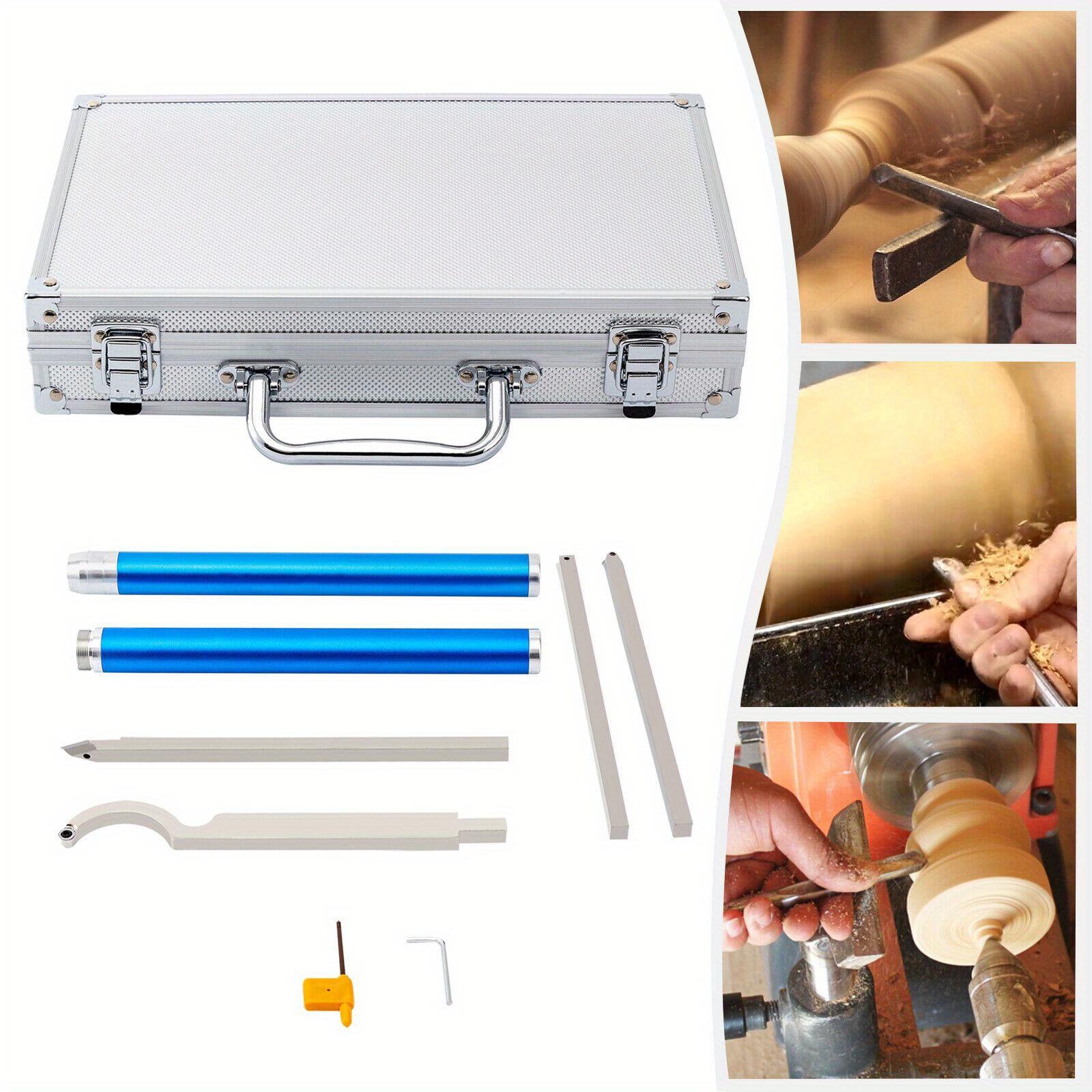 Image of Carbide Woodturning Tools Set, 6in 1 Carbide Tipped Wood Turning Lathe Tools Set, / Round/ Square Cutter Replaceable Carbide Lathe Tools For Woodworking Hobbyists (metal Handle)