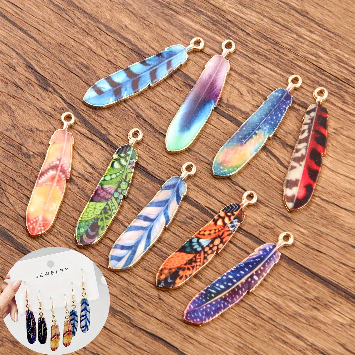 

100 Pieces Mixed Color Creative Alloy Drop Oil Colorful Feather Pendants Diy Earrings Necklace Jewelry Making Accessories