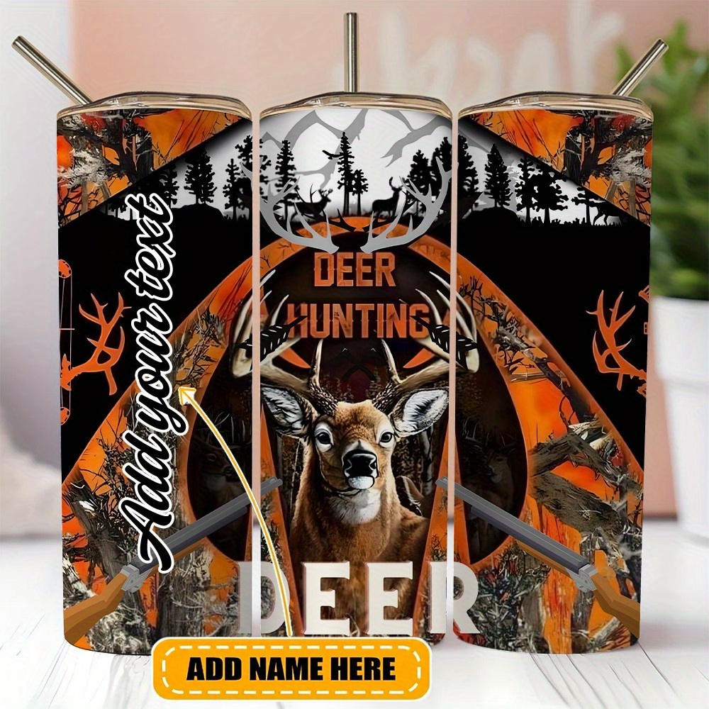 

Customizable 20oz Stainless Steel Tumbler With Deer Hunting Design - Personalized Text, Leakproof Lid & Straw, Multipurpose, Electricity-free, Reusable – Travel &