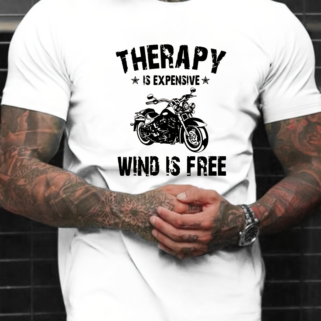 

Summer Casual Short Sleeve T-shirt, Men's Motorcycle Print T-shirt