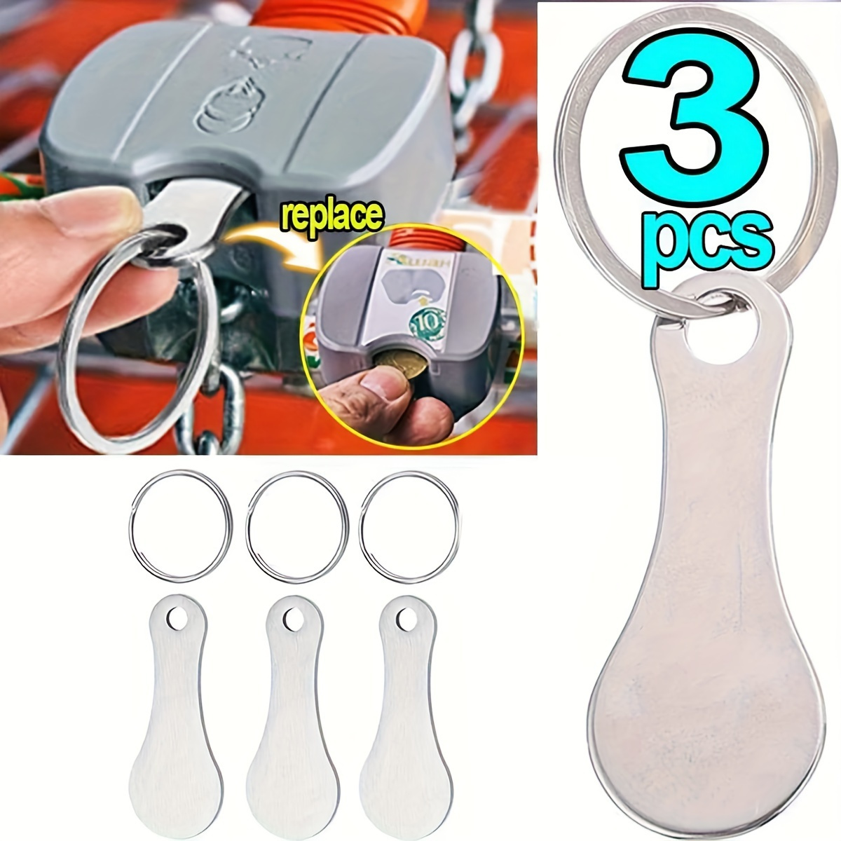 

Lot de 3 Porte-clés de Chariot de Courses en Acier Inoxydable - de Désenclenchement Durables, Accessoire de Mode pour Femmes