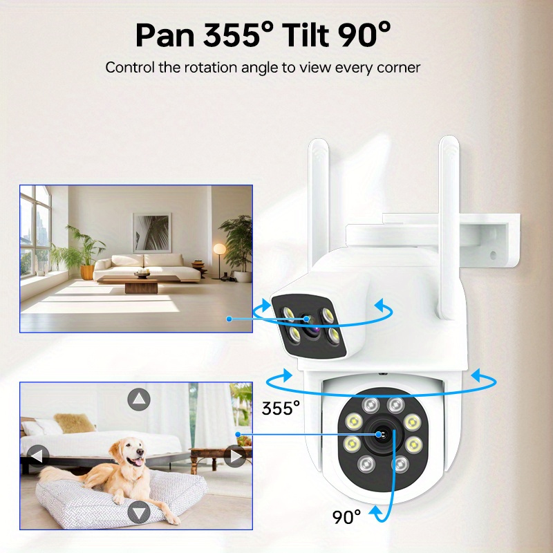 2pcs 4MP Dual Lens WiFi Security Cameras - 360° PTZ, Full Color Night Vision, Two-Way Audio, Motion Alerts, USB Powered, IP65 Waterproof, Outdoor Use details 1