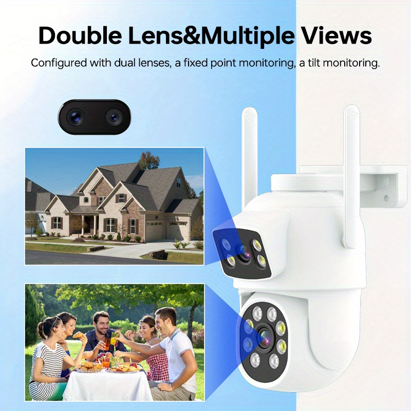 2pcs 4MP Dual Lens WiFi Security Cameras - 360° PTZ, Full Color Night Vision, Two-Way Audio, Motion Alerts, USB Powered, IP65 Waterproof, Outdoor Use details 2