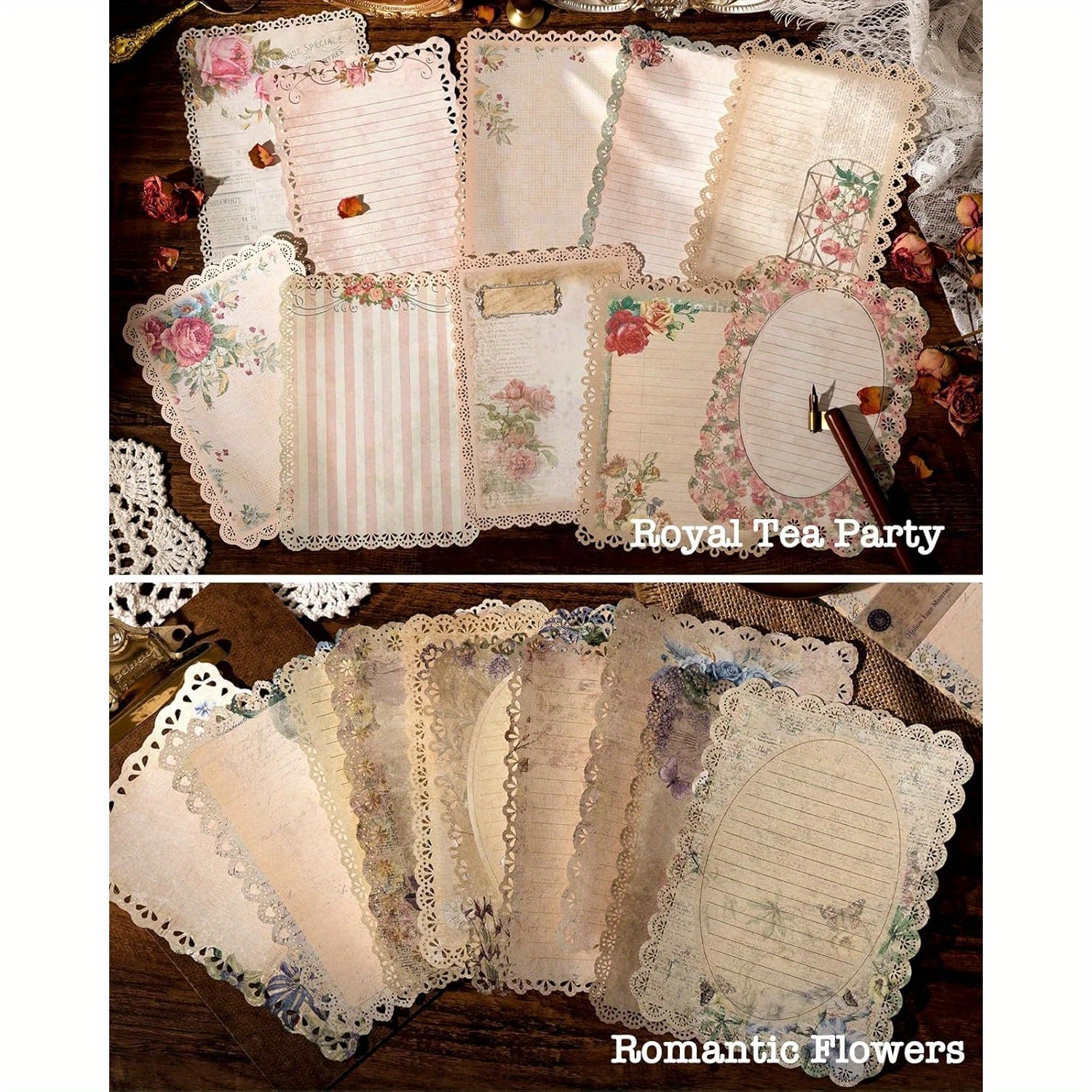 

60 Sheets Lace Stationery Paper Assorted Set - 6pcs Vintage Paper For Letter Scrapbooking Embellishments Plan Journal Supplies Collage Background 4.9x6.9 Inch