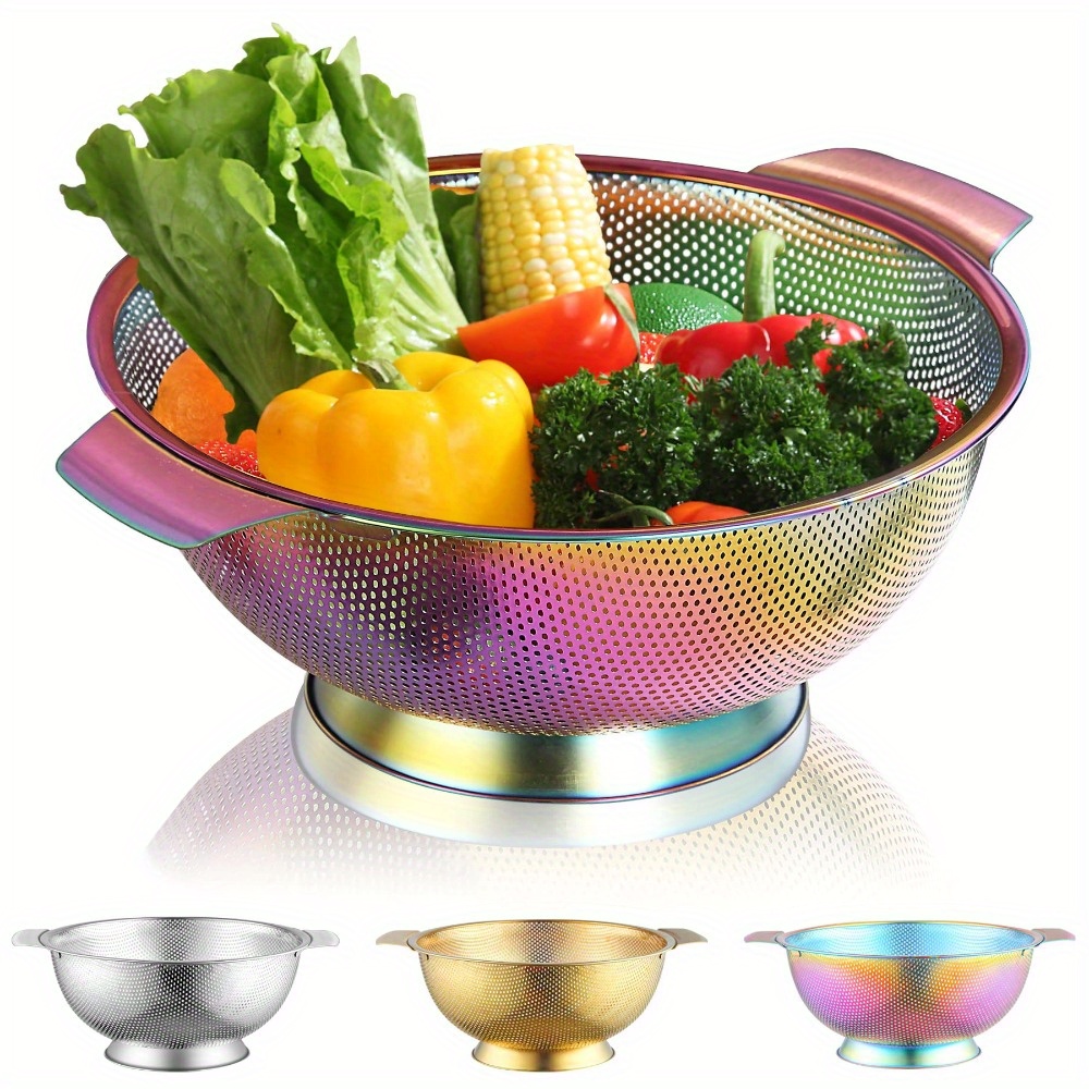 

Colander 5 Quart, Titanium Plating Steel Strainer Duty And Draining , And Dishwasher Safe