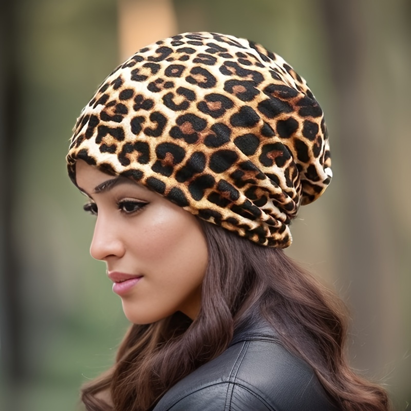 

Women' Hat Neutral Leopard Print Fabric Fashion Hat, Double Headscarf Hat, Neck Mask Hair Tie